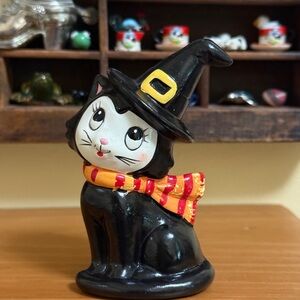 Vintage Lefton Ceramic Witch Cat Rare Halloween Figurine